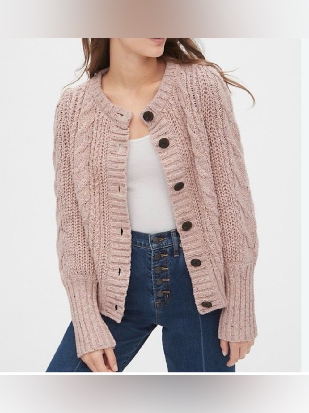 GAP Cable Knit Button Cardigan - Dusty Rose